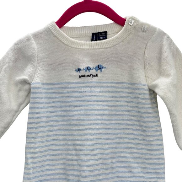 Janie & Jack Blue Elephant Striped Knit One-Piece Baby Sleeper Size 6-12M - Picture 2 of 5